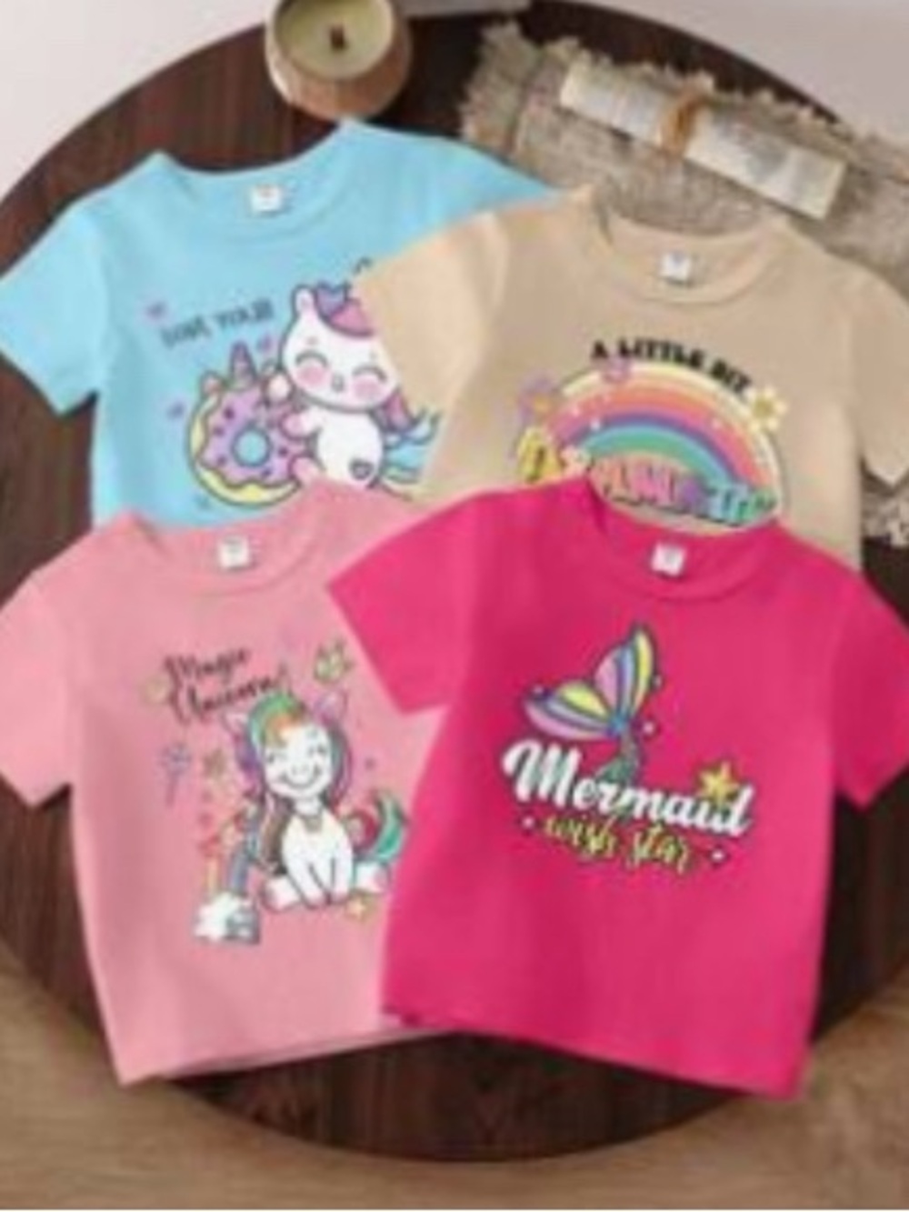 Kids Unicorn & Mermaid Graphic Tees - Blue, Beige, Pink, Hot Pink